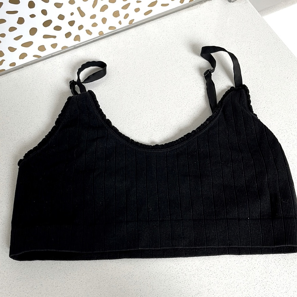 Free Press Bralette Stretch Ribbed Black Women’s Medium Adjustable Straps 🖤